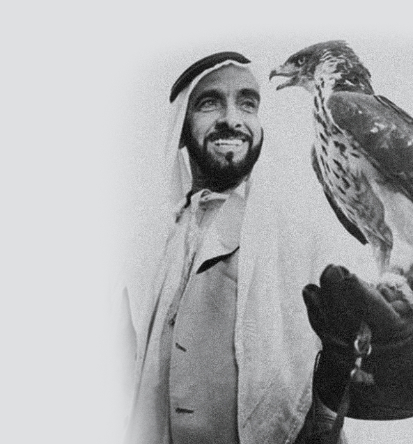 Sheikh Zayed Bin Sultan Al Nahyan holding an eagle